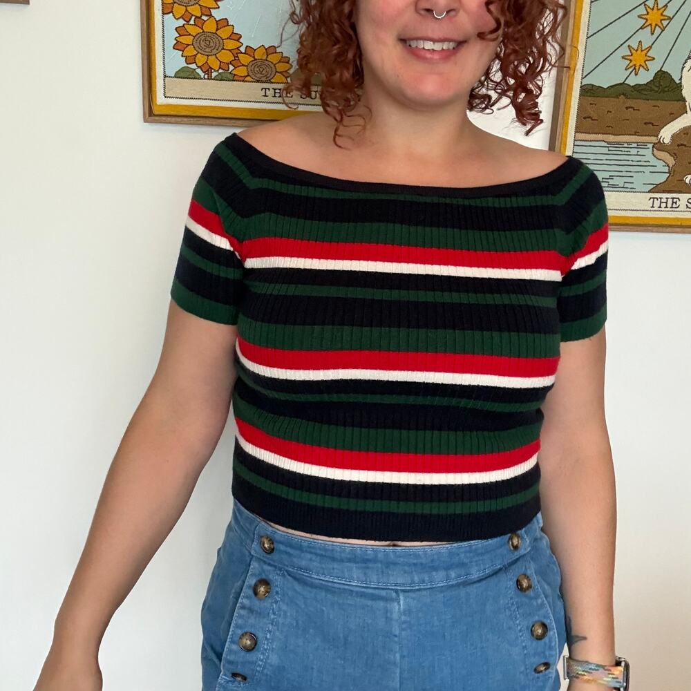 LA Hearts off the shoulder stripe sweater top size Large